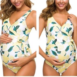 NWT Tempotrek Maternity One Shoulder Lemon Ruffle Swimsuit Bathing Suit